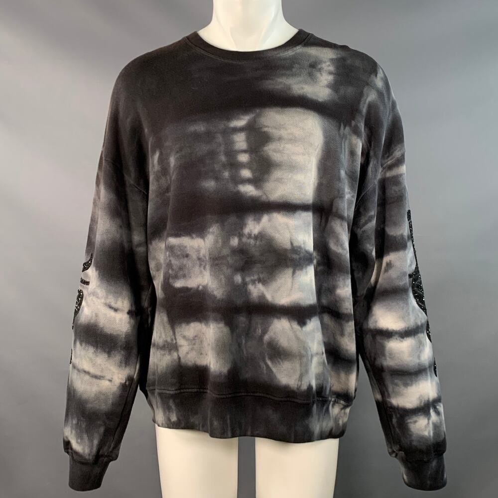 AMIRI Size S Grey Black Tie Dye Glitter Applique Cotton Crew Neck Sweatshirt